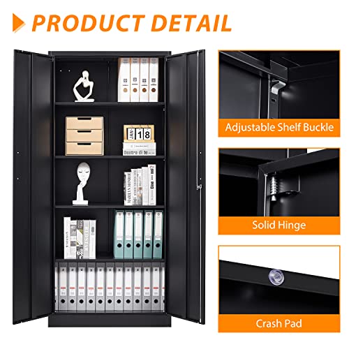 Anxxsu Metal Garage Storage Cabinet, 71" Locking Storage Cabinet With 2 Doors And 4 Adjustable Shelves, Lockable Metal Cabinet For Office,Home,Garage,Gym,School (Black) #TOP4