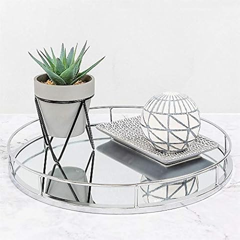 Biznest Silver Round Mirror Tray D37.5Cm X H4.5Cm Cover