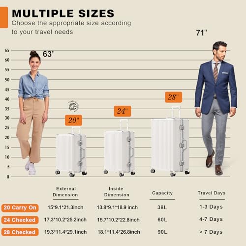 Image of AnyZip Carry On Luggage PC+ABS Aluminum Frame Zipperless Luggage Hard Shell Suitcase with TSA Lock Double Spinner Wheels 20 Inch White