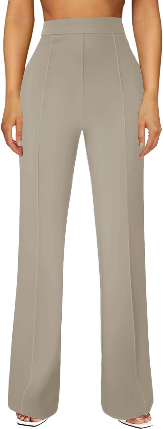 Womens Straight Leg Dress Work Pants High Waist Stretchy Business Casual Pants Office Trousers Slacks