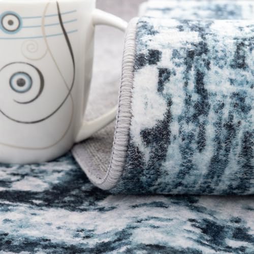 Carvapet 8x10 Area Rugs for Living Room Bedroom, Washable Modern Boho Large Carpet, Low Pile, Non Slip, Foldable, Soft Area Rug with Rubber Backing (8 x 10 Feet, Dark Blue)