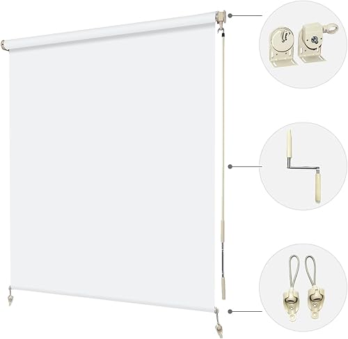 Vista 36 de Sunbox Persianas enrollables impermeables sin cordón para exteriores, tejidas a prueba de viento, persianas enrollables, privacidad y protección UV