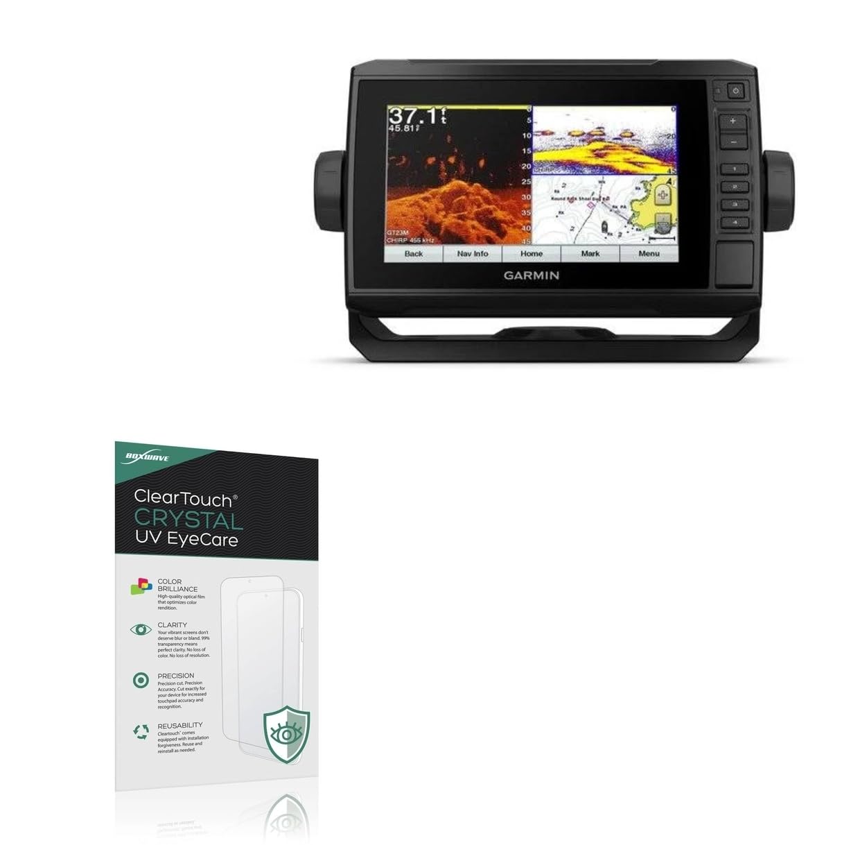 BoxWave Screen Protector Compatible With Garmin echoMAP Plus 74cv - ClearTouch Crystal Anti-UV EyeCare (2-Pack), Filters out Harmful Blue Light Reduce Fatigue