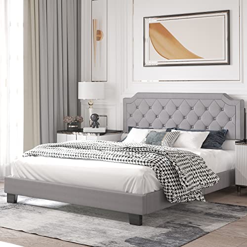 Buy Queen Platform Bed Frame, Upholstered Queen Bed Frame with Strong