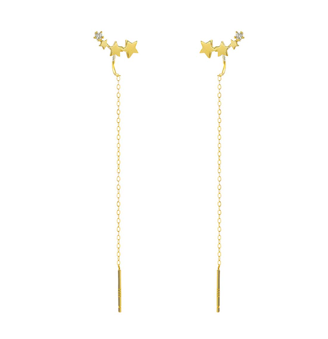 SLUYNZ925 Sterling Silver Stars Earrings Dangle for Women Long Chain Threader Earrings Tassel