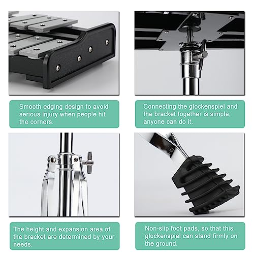 Image of 32 Note Percussion Glockenspiel Bell Kit, Percussion Xylophone with 2 Mallets, Adjustable Glockenspiel Stand, Carring Bag, Xylophone Instrument