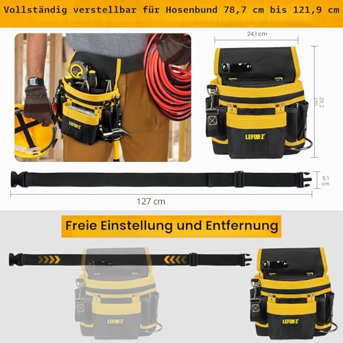 Werkzeuggürtel,Magnetische Werkzeugtasche mit 14 Taschen,Werkzeuggürtel Herren,Abnehmbare und Verstellbare Werkzeugtasche Gürtel für Elektriker,Tischler,Bauarbeiter,Schwarz Gelb