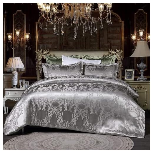 DXHOME Bettwäsche 200x220 cm Seide Grau Jacquard Wendebettwäsche Microfaser Bettbezug mit Reißverschluss Blumen Muster