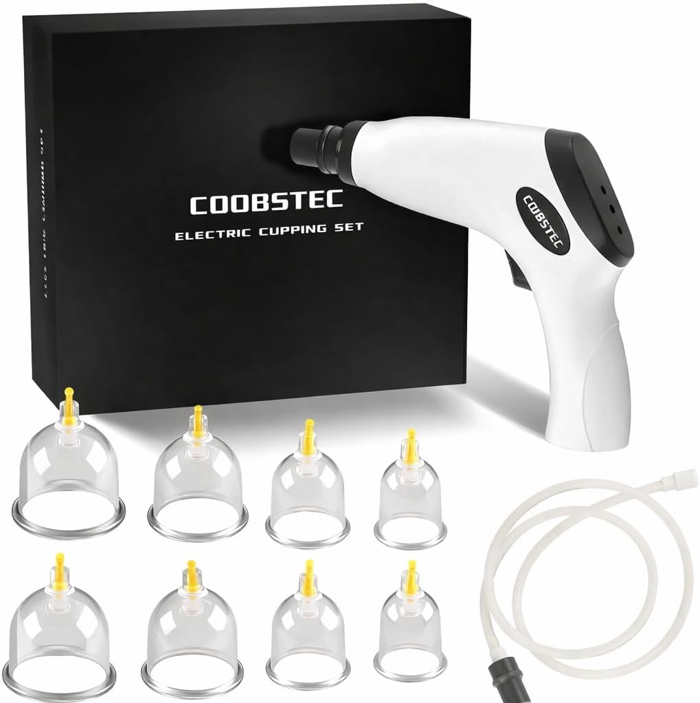 Cupping Therapy Set, Professional Massage Cupping Set with Pump Gun and Extension Tube, 9pcs Home Cupping Hijama Kit Suction Cup Vacuum Therapy Set for Body Pain Relief-Gray