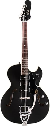 Guild Guitars Starfire I Jet 90 - Guitarra eléctrica de cuerpo semihueco, negro satinado, corte florentino, colección Newark St