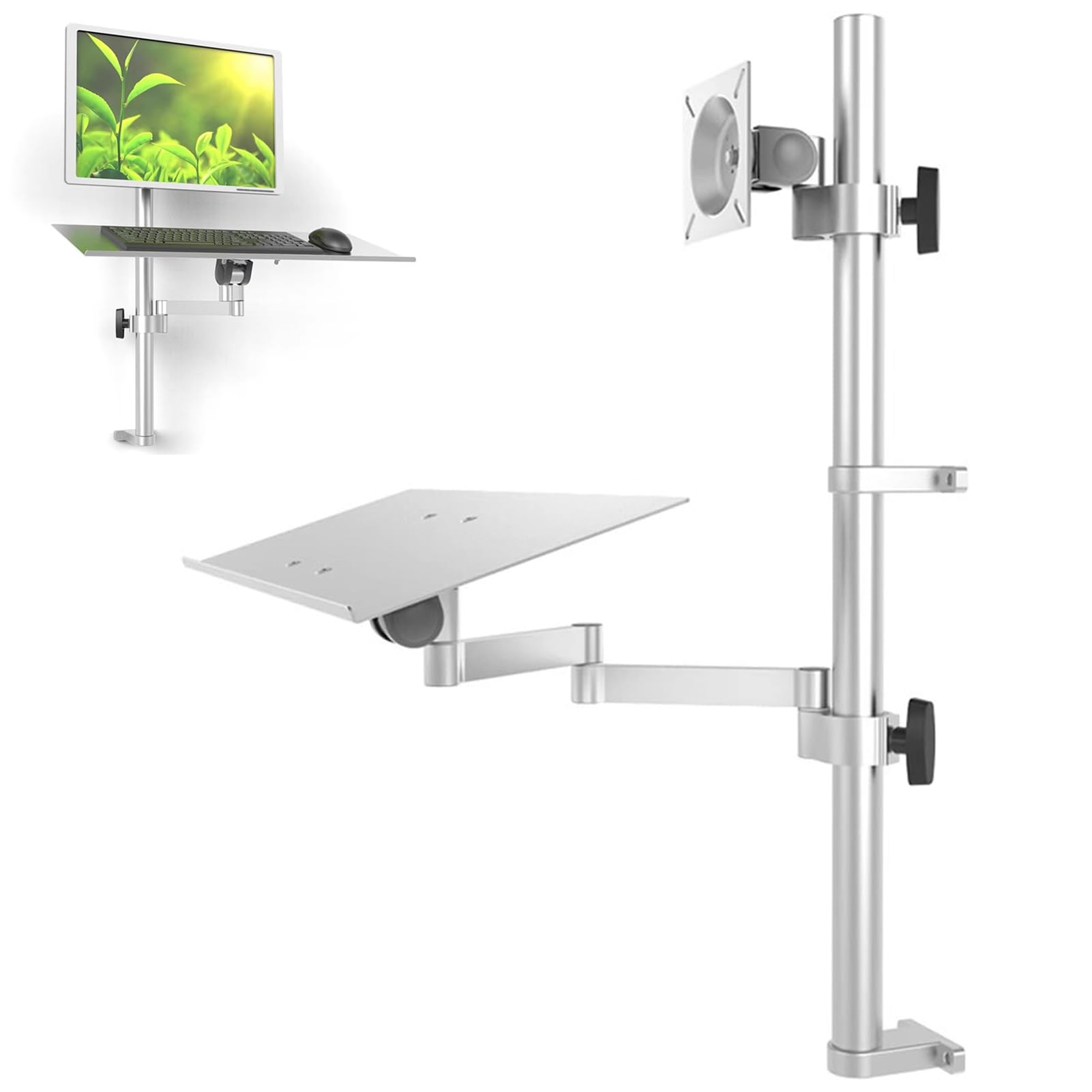 Aioneer Monitor Arm Desk Mount For 17-27 Inch Screens, Full-Motion Adjustable Arm, Load Capacity 10Kg, Height Adjustable With Keyboard Tray, Ergonomic Sit-Stand Workstation