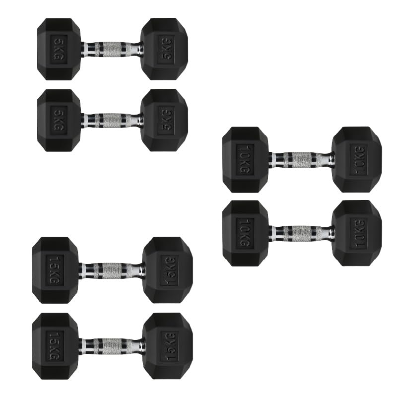 Hex Dumbbells Set with Rack or Without Rack, Weights Dumbbells Set for Home Gym, Premium Hexagon Strength Training Gym Equipment for Men & Women (Weights Only, 5+10+15 Kg Pair Set)