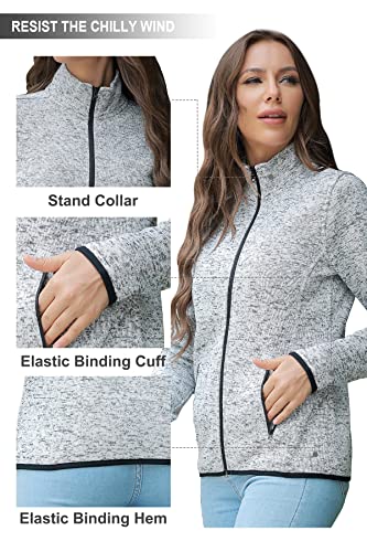 Cozziplus Women Zip Up Sweater Jacket With Fleece Interior, Warm Knitted Fleece Jacket With Pockets (Grey Heather, Small) #TOP4