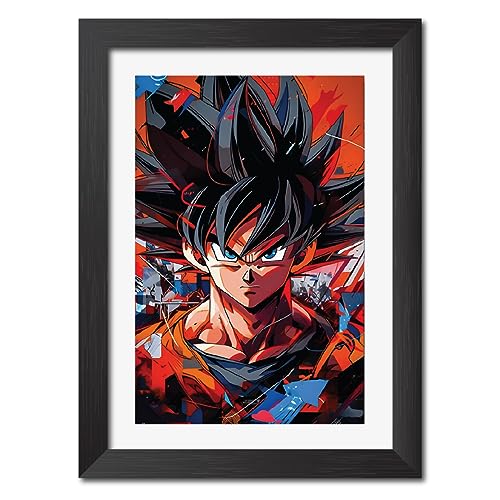 Image of TenorArts Goku Photo Frame Dragon Ball Z Anime Laminated Poster Framed Painting with Matt Finish Black Textures (12inches x 9inches)
