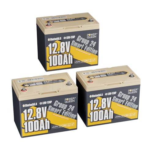 Image of Power Queen 12V 100Ah LiFePO4 Battery, Bluetooth 12Volt RV Lithium Battery with Low-Temp Protection, Group 24 Deep Cycle Battery, Up to 15000 Cycles for Motorhome, Trailer, Camper Van, Marine, Solar