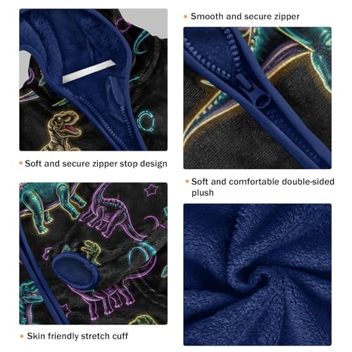 Dinosaur Pattern with Neon Colors Toddler Fleece Jacket Girl Boys Hooded Fleece Jacket Coat Warm Outwear Zip-up 3-10T3