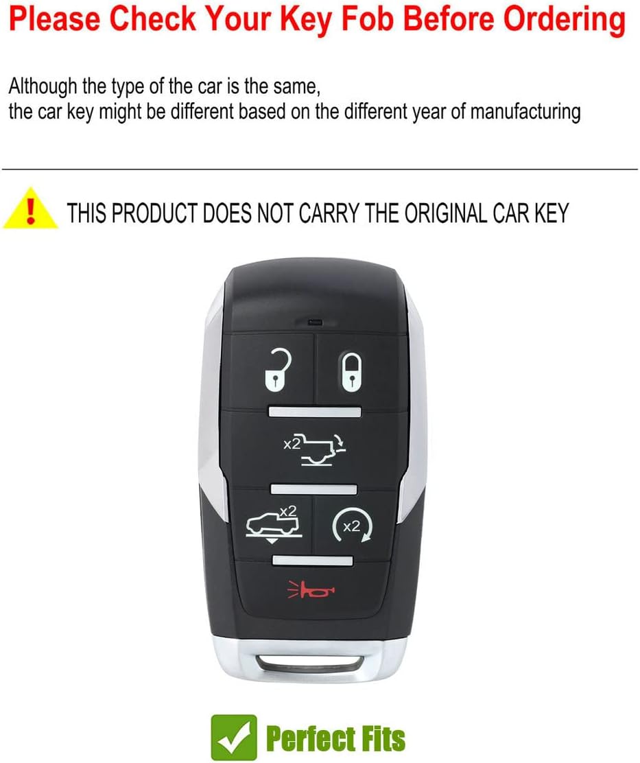 for Ram Key Fob Cover for 2019-2026 Dodge Ram 1500 limited Trx 2500 3500 Metal Remote Control Case Protector (RA6-Carbon Fiber)
