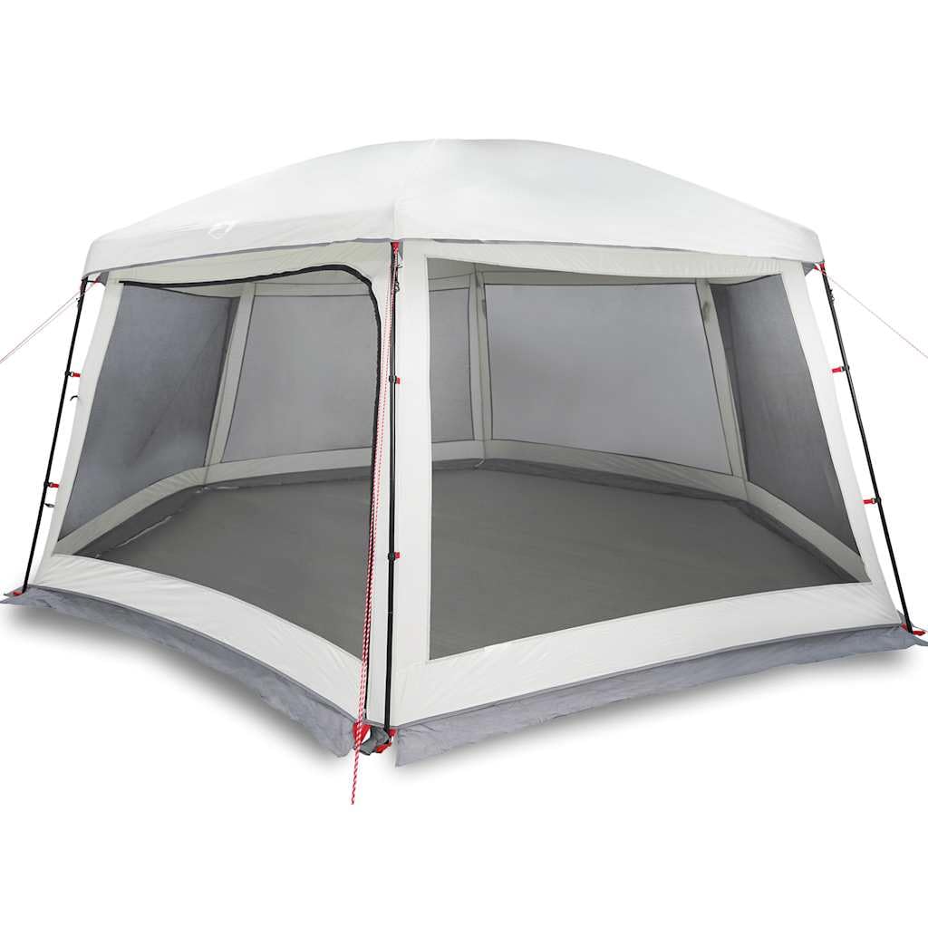 Tente de Piscine Ronde Abri de Jardin Ombrage Grand Pavillon Multiusage avec Parois en Maille Double Toit Amovible et Armature en Acier Gris 618x532x246 cm