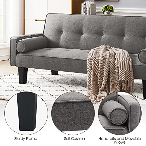 Awqm Futon Sofa Bed, Upholstered Convertible Folding Sleeper Sofa With 2 Pillows, Modern Futon Couch For Apartment, Small Loveseat For Living Room And Bedroom, Light Grey #TOP6