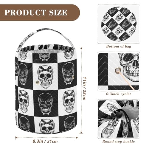 Image of Yarn Storage Bag Small Crochet Bag Knitting Bag Organizer Gothic Skull Black and White Yarn Bags for Crocheting Basket