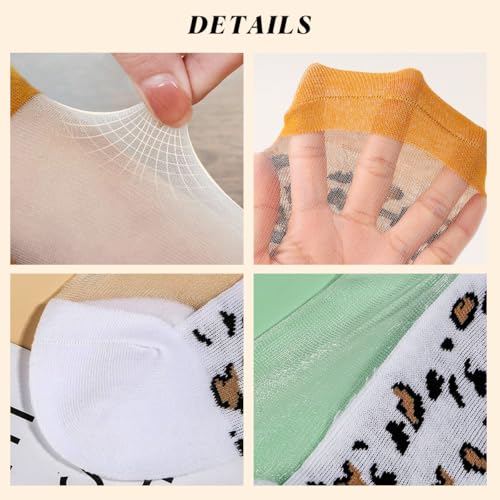 Image of Women Sheer Mesh Ankle Socks Thin Nylon Transparent Novelty Leopard Sock 5 Pack for Girls