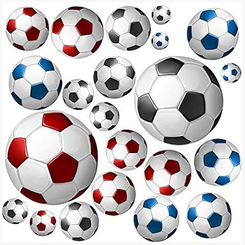 Footballs Multipack - Pack of 22 - RED Blue & Black - Wall Art Vinyl Printed Stickers Cover