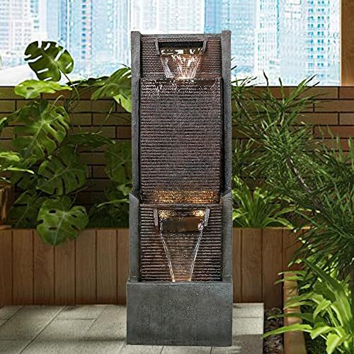 Hamiedun Outdoor Waterfalls Fountains With Led Lights Water Fountain Outdoor Indoor Resin Fountain For Modern Patio Decor Garden, House, Office, Garden, Home Art Decor #TOP21