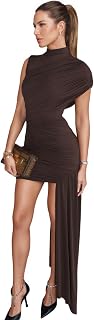 Women’s Elegant Irregular Ruched Mini Dress Flowy Ribbon Bodycon Cocktail Dress Sexy Pleated Formal Dresses