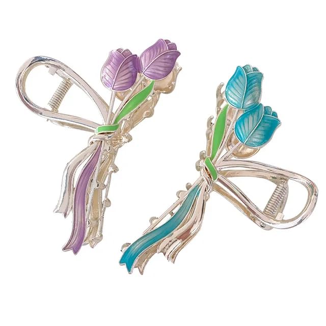Image of Diversa Rhinestone Golden Claw Clip, Embellished Korean Clutcher, Non- Slip Metal Claw Clip for Girls, Fancy Clutcher for Women, Pack of 1 (Tulip)
