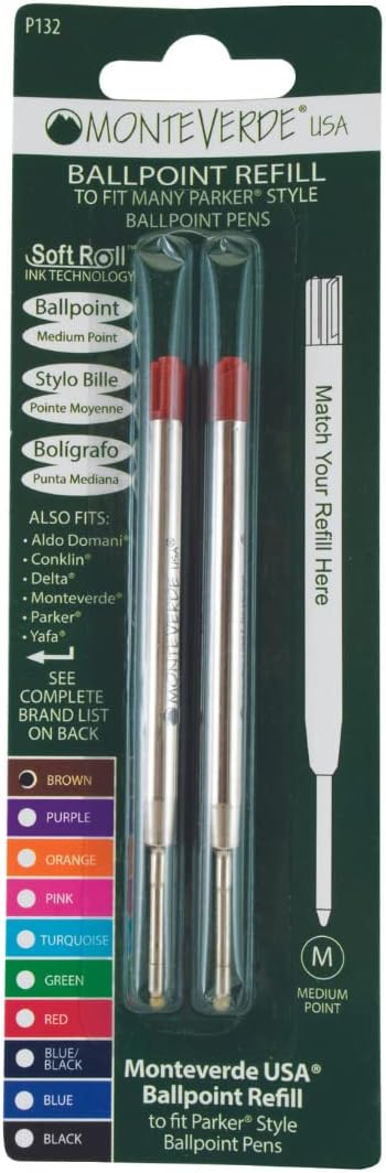 Monteverde Medium Ballpoint Soft Roll Refill for Parker Pens - Brown (Pack of 2)