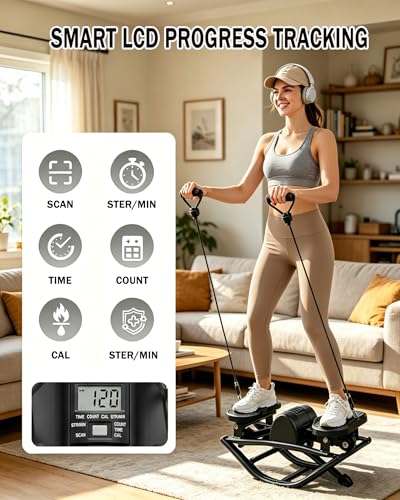 Image of Side Stepper Exercise Machine for Home, Quiet Low Impact Twist Stepper with Resistance Bands & LCD Monitor, Compact Stair Stepper for Office Small Space, 300lbs Weight Capacity