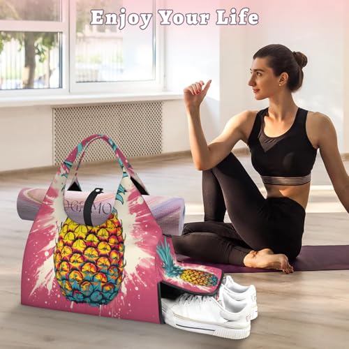 Yoga Tote Bag for Women Pineapple Fruit Beach Bag with Shoe Storage & Yoga Mat Strap Waterproof Weekender Duffle Bag for Travel Fitness Weekend Trips2