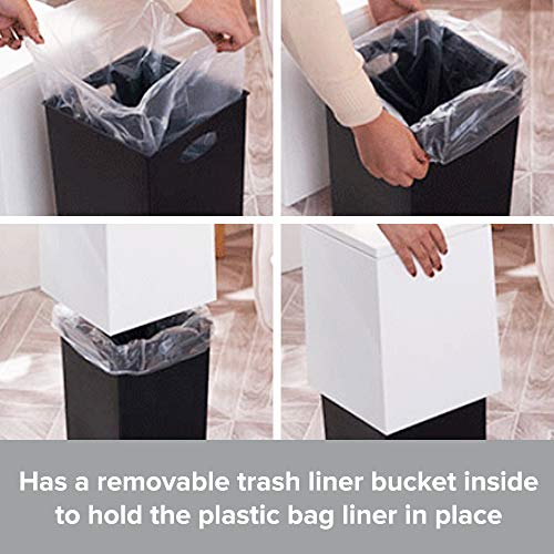 Modern Waste Basket - 1.85 Gal/7L Square Shape Trash Bin - Pop Open Trash Can With Lid - Black Bathroom Trash Can - Push Top Kitchen Garbage Can - Home/Office Trash Can With Removable Liner Bucket #TOP4