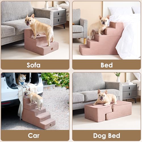 Image of EHEYCIGA Dog Stairs for Bed 18 inch H, 4-Step Dog Steps for High Bed, Pet Steps for Small Dogs and Cats, Non-Slip Balanced Pet Ramp Indoor, Pink