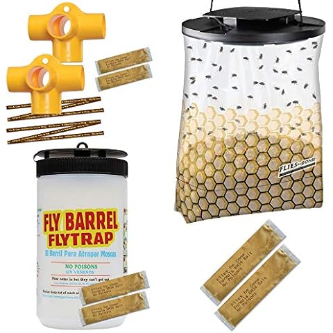 FLIES BE GONE Fly Traps –Super Value Pack 3 top Models Plus an Extra Bait Pack, Made in USA - Safe - Nontoxic Outdoor Fly Catchers Cover