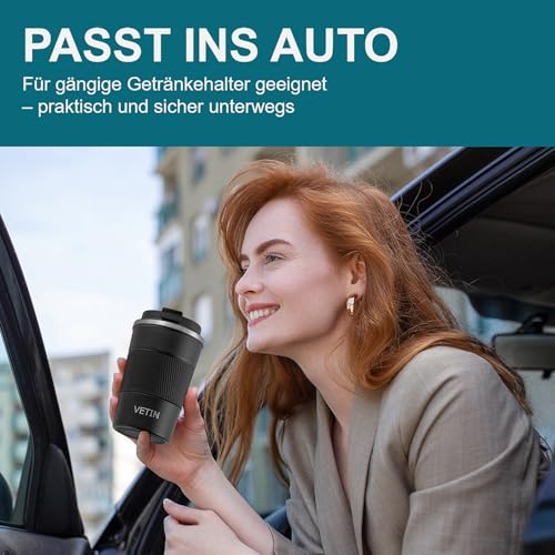 VETIN 2 Stück Kaffeebecher To Go Thermo 380 ml, 304 Edelstahl Thermobecher – Ansicht 7