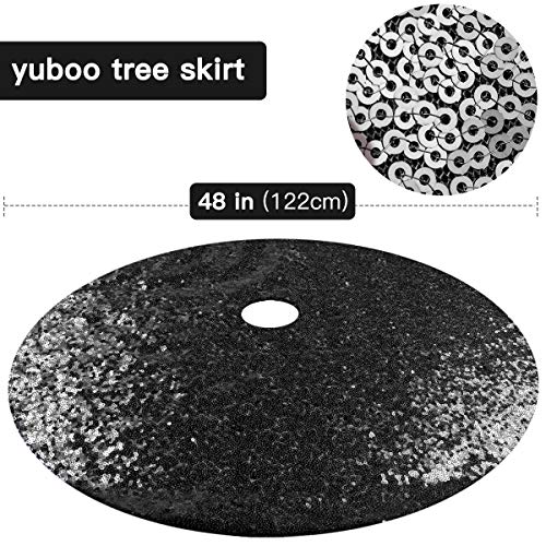 Yuboo Black Christmas Tree Skirt, 48 Inch Sequin Double Layers Xmas Tree Mat For Halloween Ornaments Decorations #TOP6