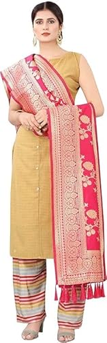 Arts Of India Women's Woven Floral Banarasi Silk Dupatta 2.25 Mtrs | Traditional Ethnic | Festive & Party Wear(Pink, AOI)