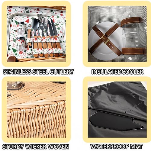 Image of Wicker Picnic Basket Kit Set for 2 Adults with Blanket and Folding Wine Table,Multifunctional Picnic Set Insulated Portable Storage Capacity Full Tablewares,Camping,Outdoor,Wedding Gifts,Beach