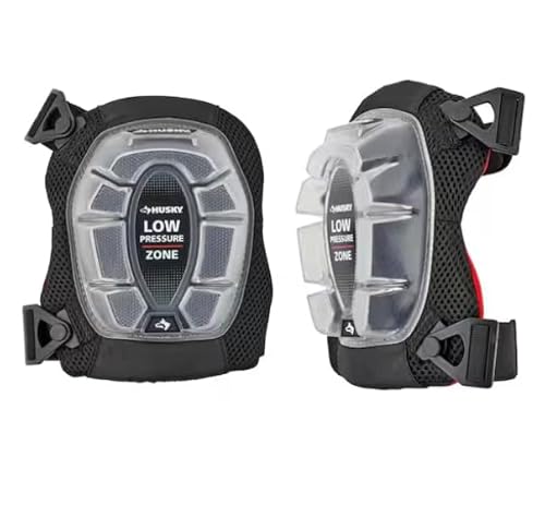 Husky Gel Stabilizer Non-Skid Knee Pads with Dual Layer Padding and Shock Stabilizer Caps for Flooring, Roofing, Decking for All-Day Support & Stability.
