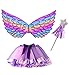 Hifot Costume Farfalla Bambina 3Pezzi Costume Fata Bambina con Bacchetta Magica Ali Farfalla Fascia per Capelli Coroncina Fiori Fata Abit