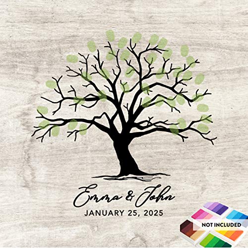 Andaz Press Custom Large Wedding Canvas Guestbook Alternative, 16 x 20 Inches, Tree Thumbprint Rustic Grey Background, Horizontal Personalized Sign Our Canvas, Welcome Sign for Wedding, Baby Shower