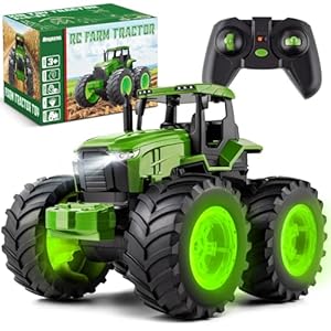 Remote Control Tractor Toys for Kids 3-5, Light Up Monster Trucks Toy for Boys 3,4,5,6,7 Year Old, Toddlers RC Farm Vehicle Toys for Ages 3-7 Years Old, Ideal Birthday Toys Gift for Boys Girls