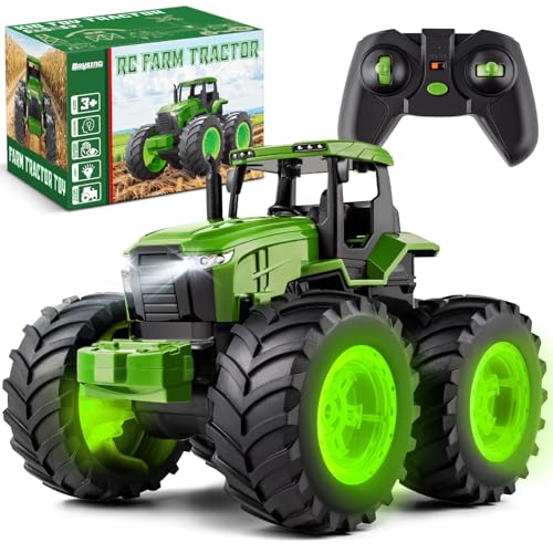Remote Control Tractor Toys for Kids 3-5, Light Up Monster Trucks Toy for Boys 3,4,5,6,7 Year Old, Toddlers RC Farm Vehicle Toys for Ages 3-7 Years Old, Ideal Birthday Toys Gift for Boys Girls