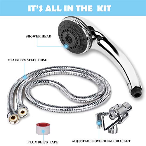 Chrider Handheld Shower Head with Hose, 7 Spray Settings Hand Held Shower Head, 3.2" High Pressure Showerhead, 60" Extra-long Stainless Steel Hose, Adjustable Mount, Chrome Handle Finish