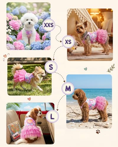 Image of CuteBone Cute Pet Dress for Small Dogs, Cats - Ruffle Princess Outfit with Pleated Heart, Summer Lightweight Breathable Dog Party Clothes for Holiday, Walks, Birthday, Photos DDQ04S