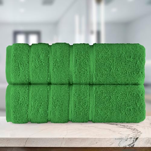 Image of Elegant Comfort 100% Turkish Cotton 4 Lines Viscose Stripe Luxury 2 Pack Bath Towel Set 27 x 54 Inch - Super Soft and Highly Absorbent Premium Hotel Spa Quality Towels for Bathroom Use, Emerald Green