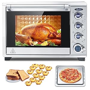 38QT XXL Convection Toaster Oven, 9-in-1 Digital Convection Oven Countertop, Stainless Steel Oven Air Fryer with 75 Recipes & Accessories for 6-Slice Toast 12” Pizza for Family Feasts