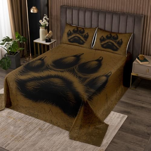 jejeloiu Bear Claw Bedspread Twin Size, Fishing and Hunting Coverlet Set for Kids Boys Girls, Rustic Cabin Quilted Coverlet, Soft Microfiber,Bedroom Decor