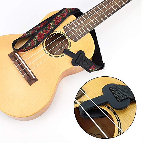 Image of CLOUDMUSIC Ukulele Strap Clip On No Drill J Hook For Soprano Concert Tenor Baritone With Hawaiian Colorful Floral Pattern (Red Roses)